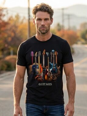 2 for $30 🆕 Mens Black Guitar Graphic Short Sleeve Tee